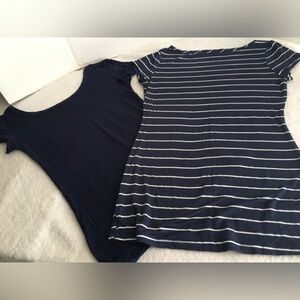 2 Tops Blue and White striped cropped tee shirt Wet Seal